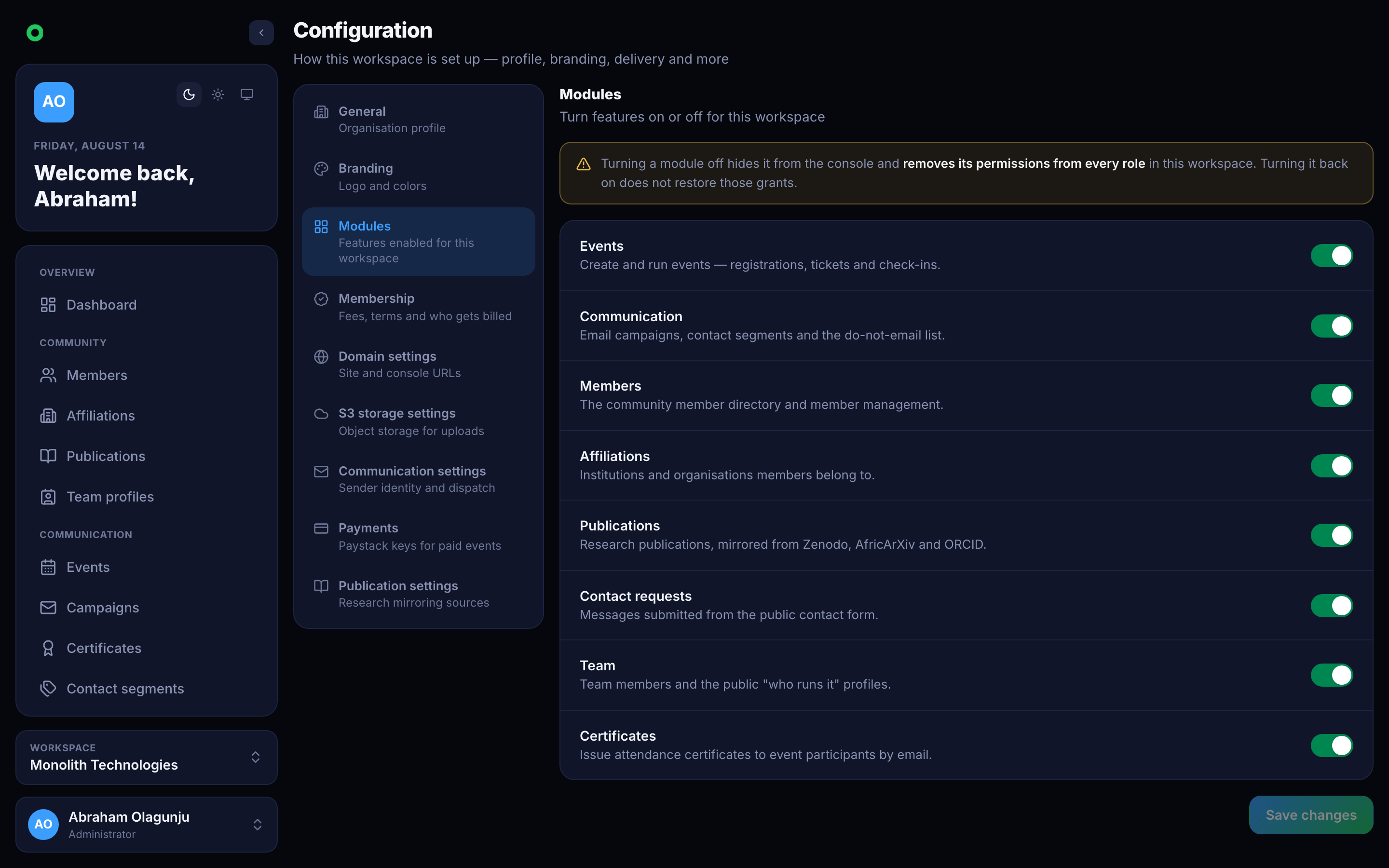 Module configuration