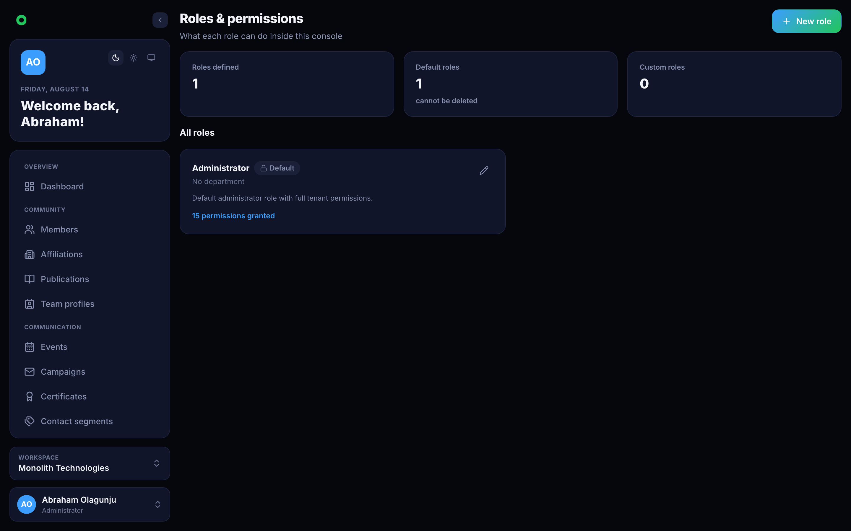 Roles and permissions